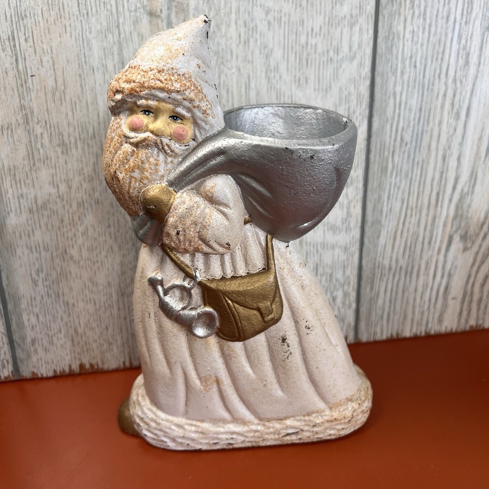 Midwest Of Cannon Falls Cast Metal Santa Claus Candle Holder Vintage Christmas